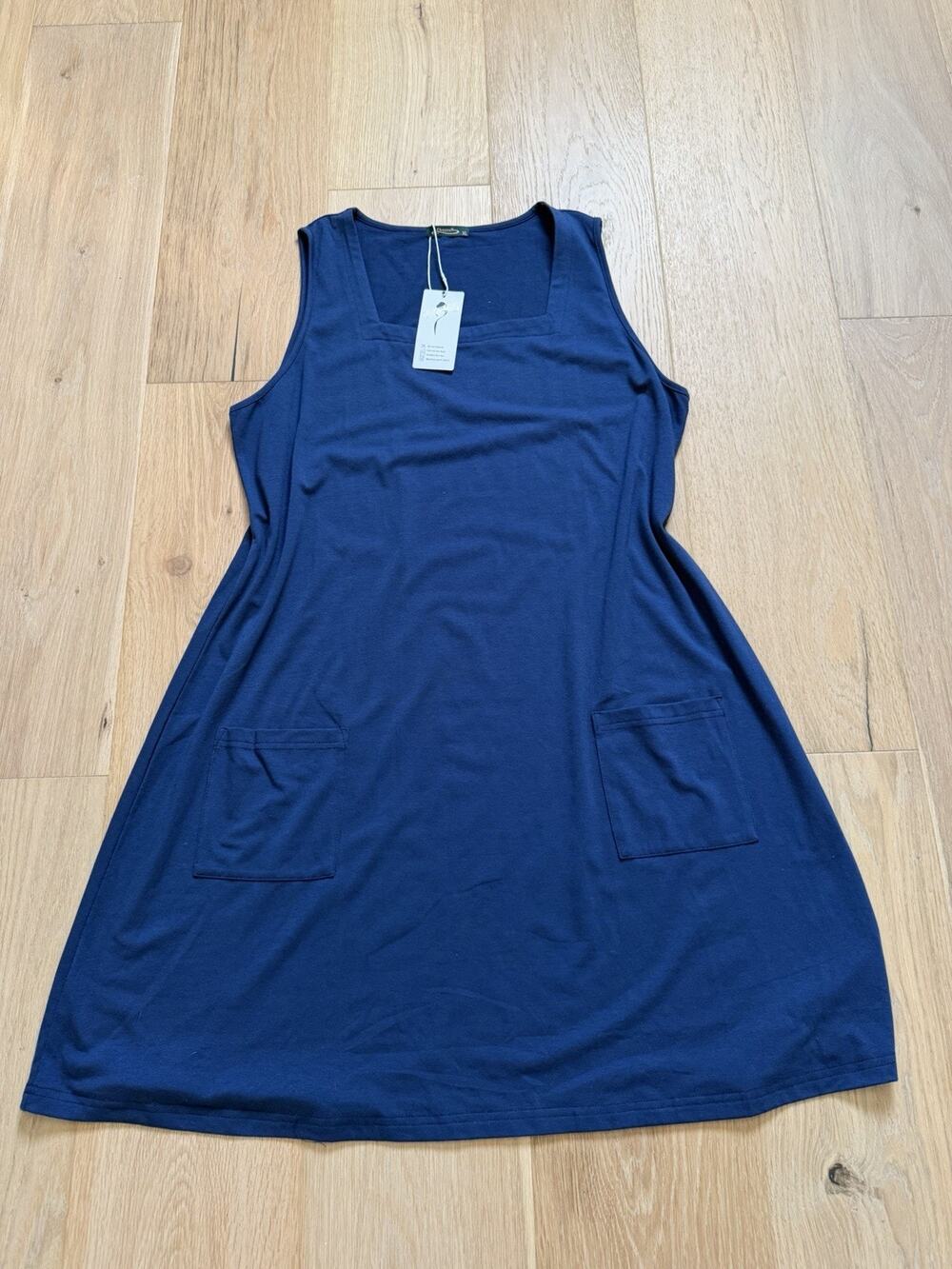 OFEEFAN T-Shirt Dress Womens XL Navy Sleeveless Short Pockets Casual Jersey